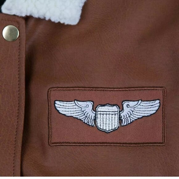 Disney Store Captain Marvel Brown Faux Leather Bomber Jacket Patch Small Unisex - Picture 4 of 16